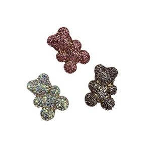 3 Sparkling Rhinestone Bear Shaped Brooches Pink Purple AB Gold Tone